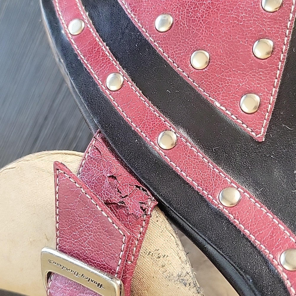 Harley-Davidson Wedge Sandals, Black/Burgandy, 7.5, Vintage - Picture 9 of 13